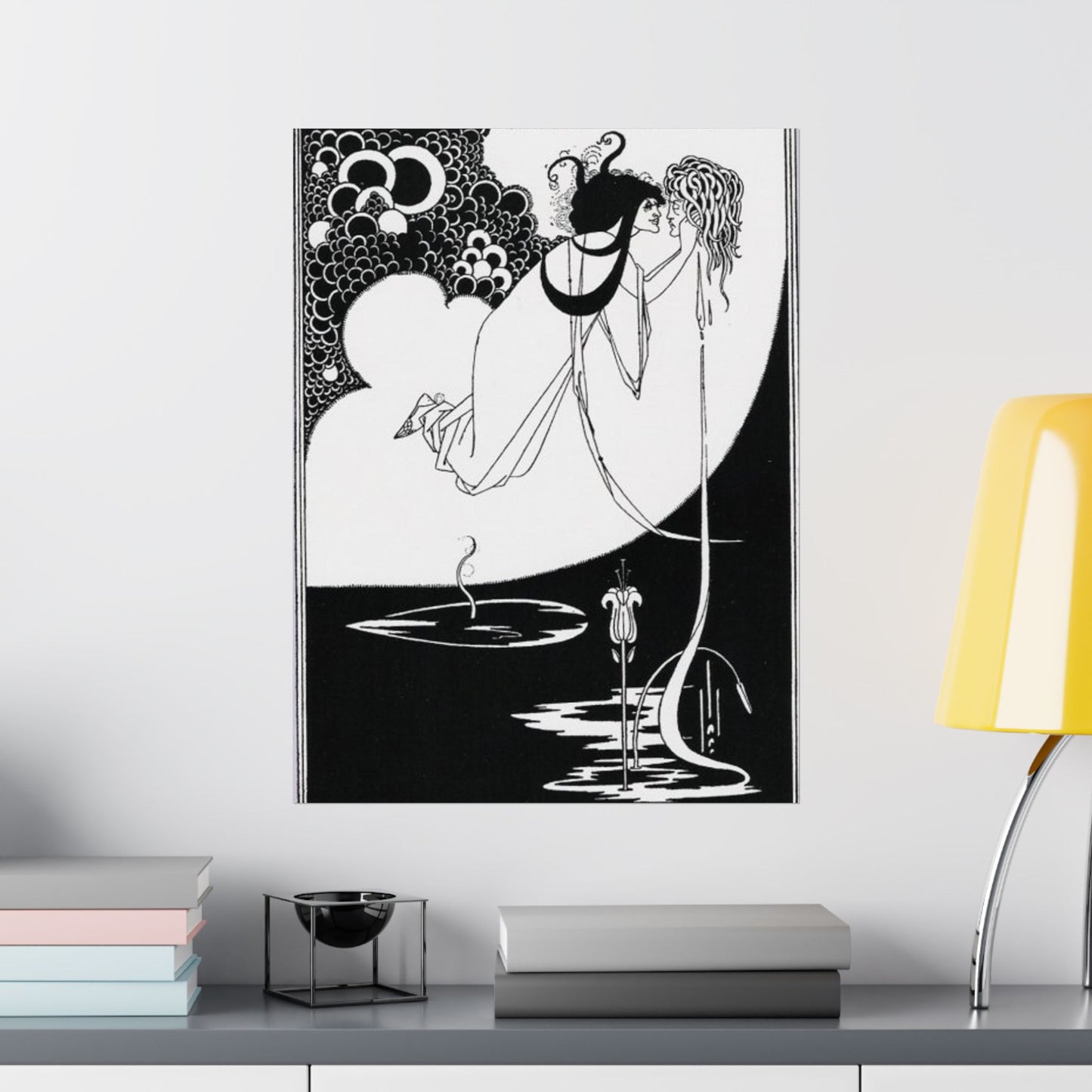 Beardsley apotheose - A black and white drawing of a woman in a dress High Quality Matte Wall Art Poster for Home, Office, Classroom