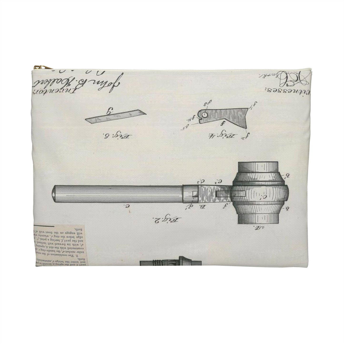 Patent Drawing of Engine - for J. B. Halbert's Ratchet Wrench Public domain  image Large Organizer Pouch with Black Zipper