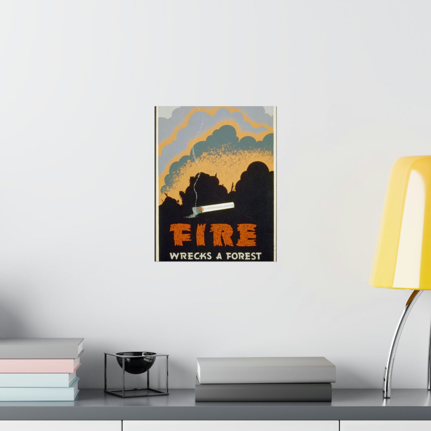 Fire wrecks a forest, Art Deco Poster High Quality Matte Wall Art Poster for Home, Office, Classroom