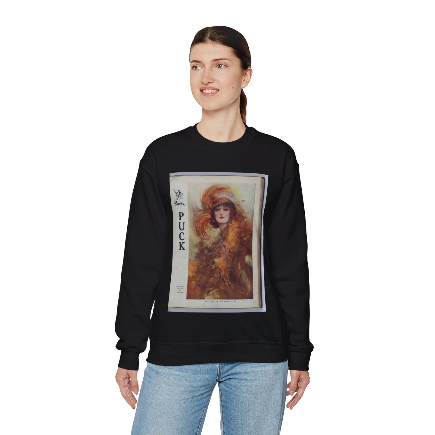 The lure of the green eyes / painted by W.H. Barribal. Black Heavy Blend Adult Crew Neck SweatShirt