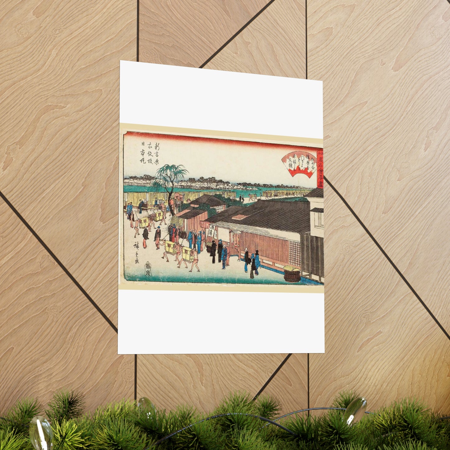 Hiroshige, Harimaya on the Emonzaka Slope of Nihon Embarkment at Shin-Yoshiwara (Shin yoshiwara emonzaka nihonzutsumi harimaya) High Quality Matte Wall Art Poster for Home, Office, Classroom