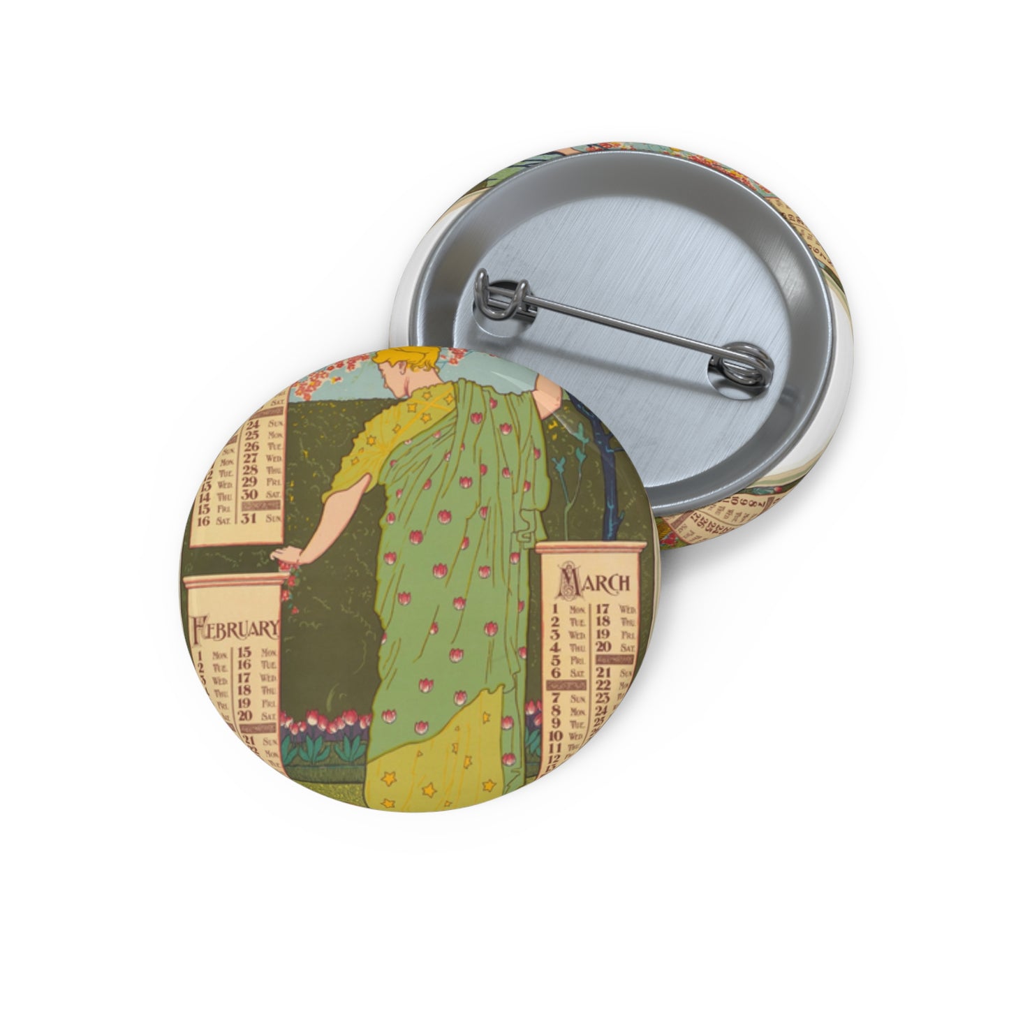 Louis Rhead - January, February, March Pin Buttons with Crisp Design