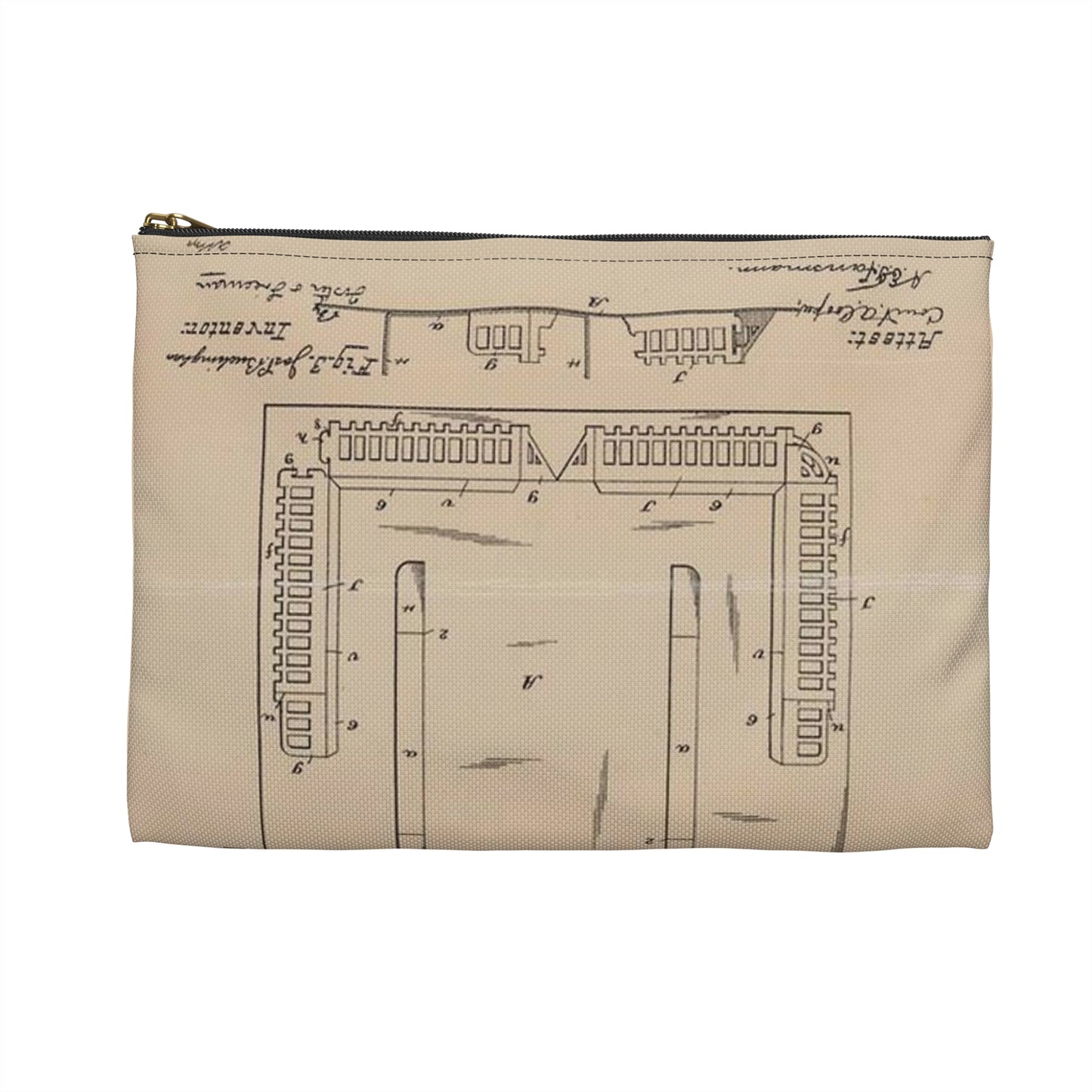 Patent Drawing of Engine - Drawing for a Collapsible Toy House Public domain  image Large Organizer Pouch with Black Zipper