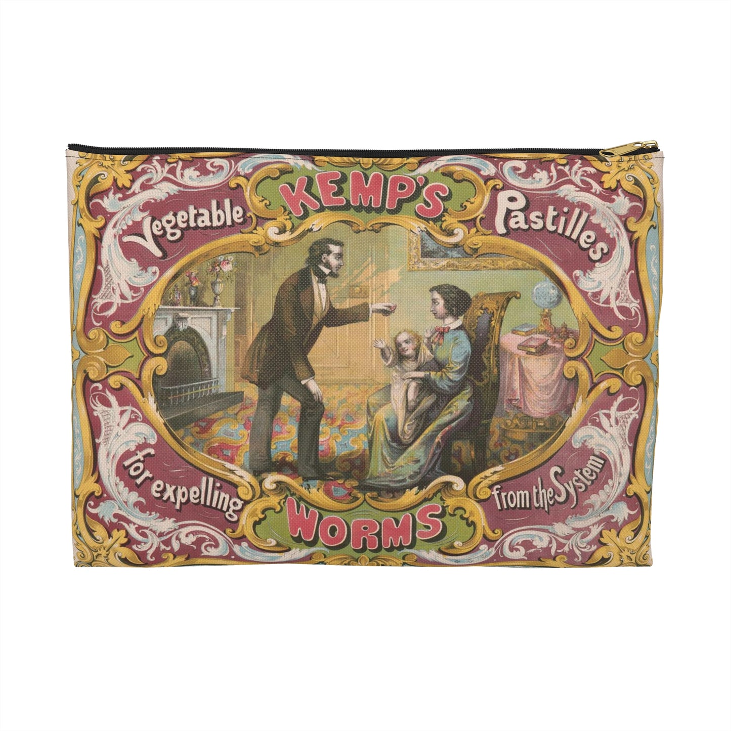 Kemp's vegetable pastilles for expelling worms from the system / lith. of Snyder, Black & Sturn 92 William St. New York. Large Organizer Pouch with Black Zipper