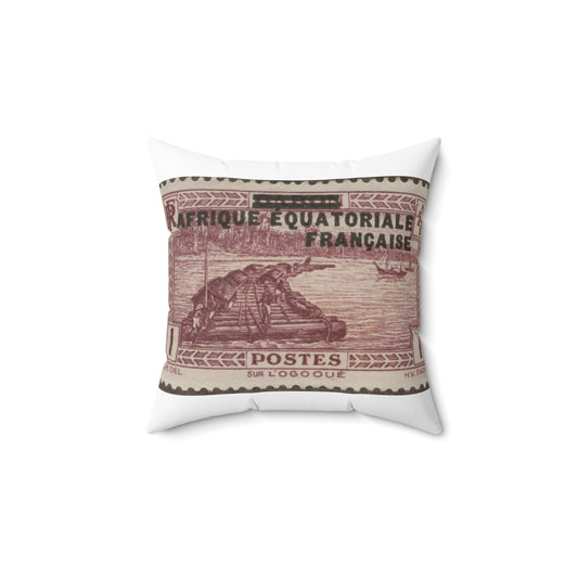 Frimärke ur Gösta Bodmans filatelistiska motivsamling, påbörjad 1950.Frimärke från Franska Ekvatorialafrika, 1936. Motiv av verkestransport vid floden L'Ogooué, Franska Kongo, Decorative Accent Square Pillow