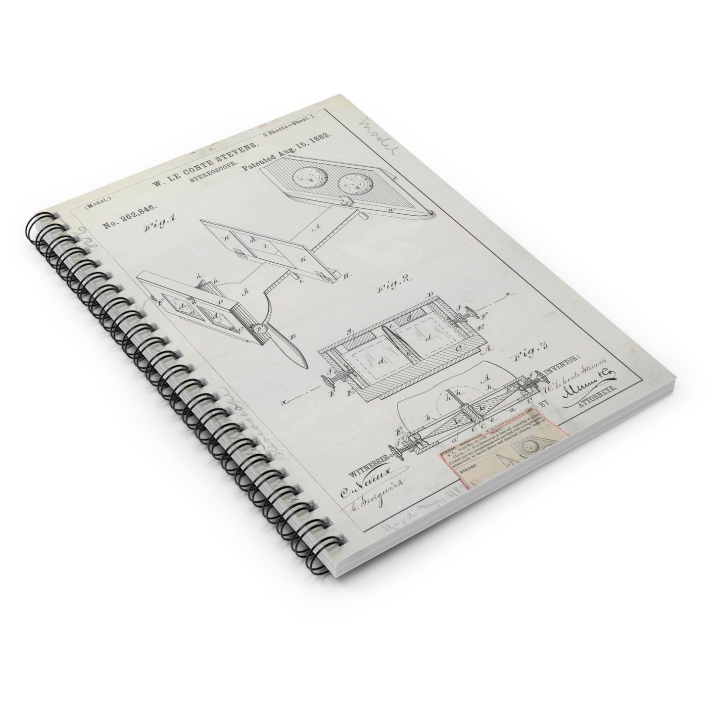 Patent drawing - for W. Le Conte Stevens' Stereoscope Public domain  image Spiral Bound Ruled Notebook with Printed Cover