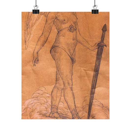 A drawing of an angel holding a sword. Woman breasts sword, beauty fashion. High Quality Matte Wall Art Poster for Home, Office, Classroom