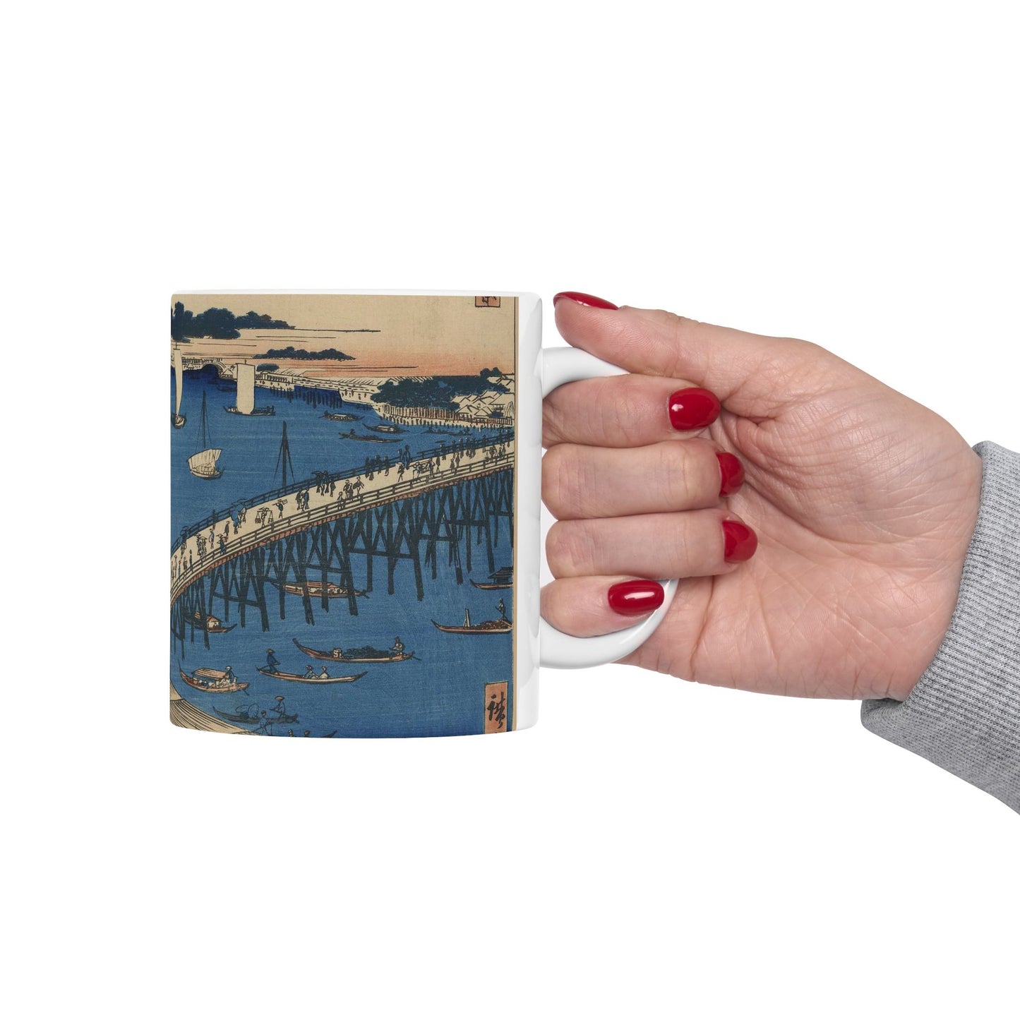 Ryōgokubashi Ōkawabata, Andō Hiroshige - Ukiyo e print Beautiful Novelty Ceramic Coffee Mug 11oz