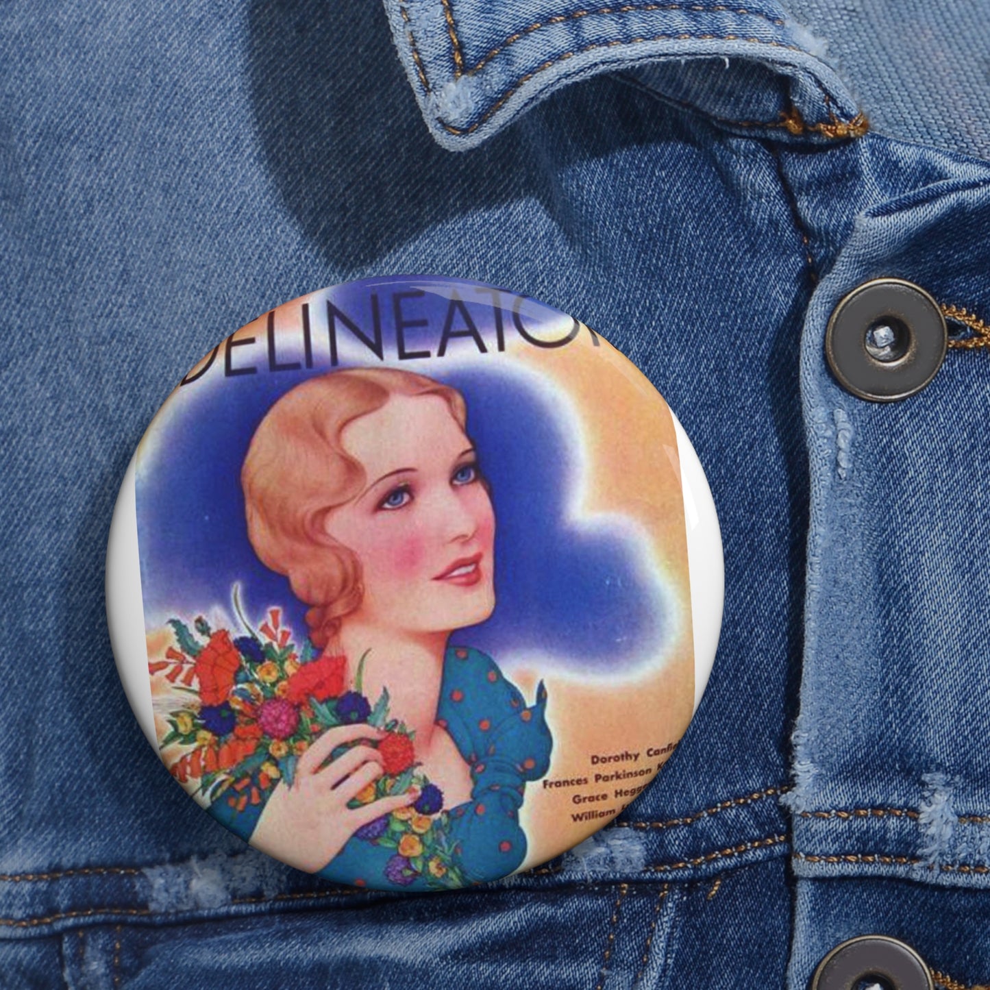 Delineator 1931-08 - Art Deco public domain image Pin Buttons with Crisp Design