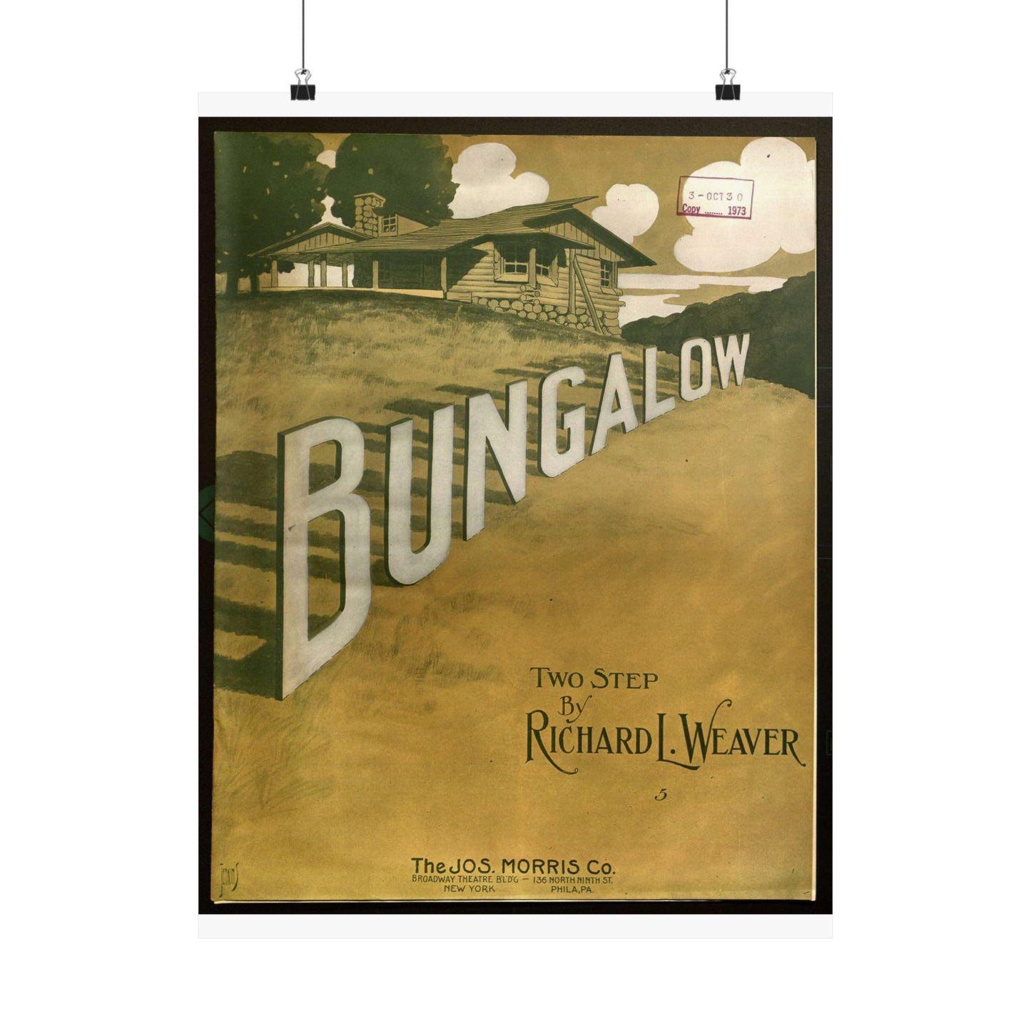 Bungalow, musical notation - Public domain American sheet music High Quality Matte Wall Art Poster for Home, Office, Classroom