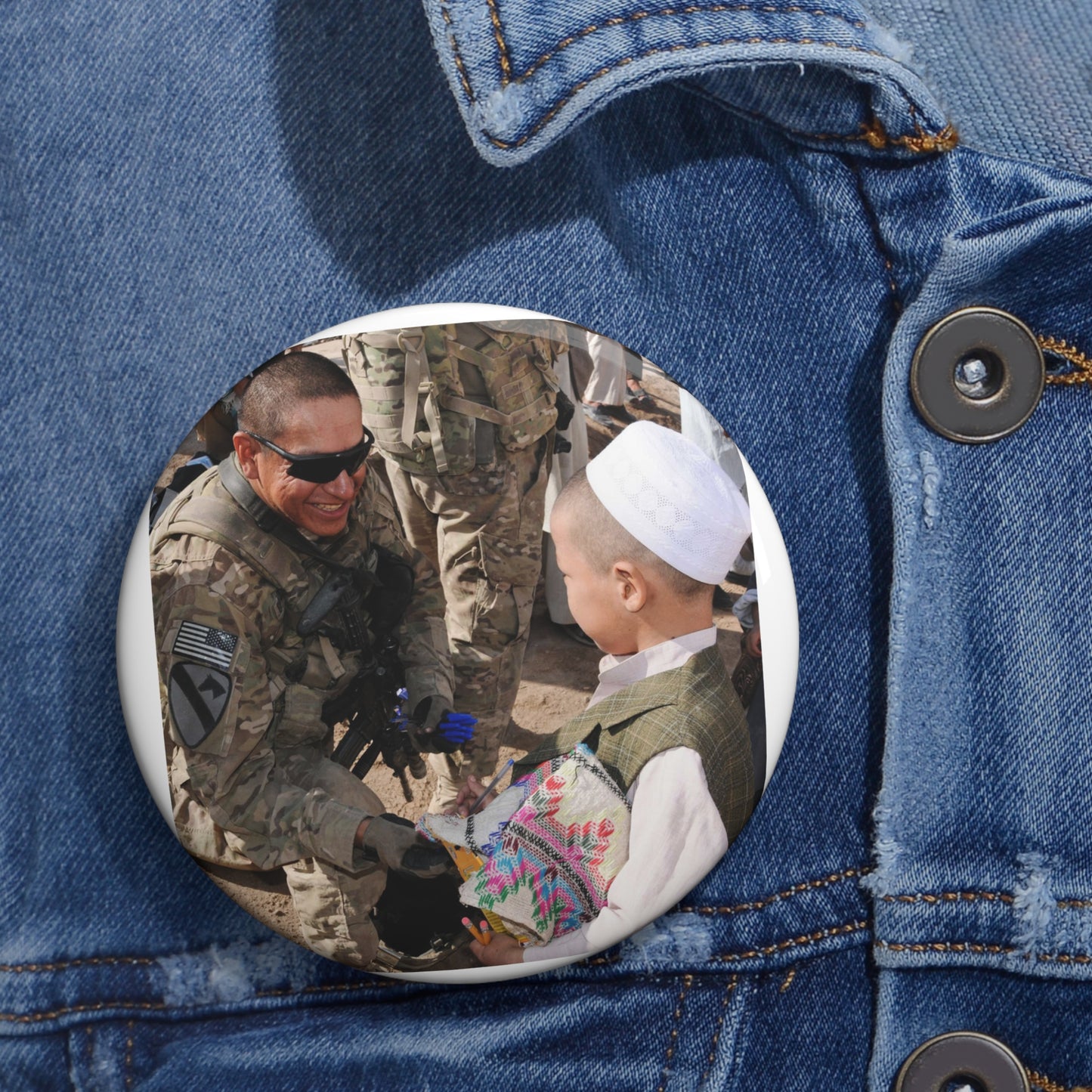 U.S. Army Sgt. Aloysius Goodshield, a squad leader Pin Buttons with Crisp Design