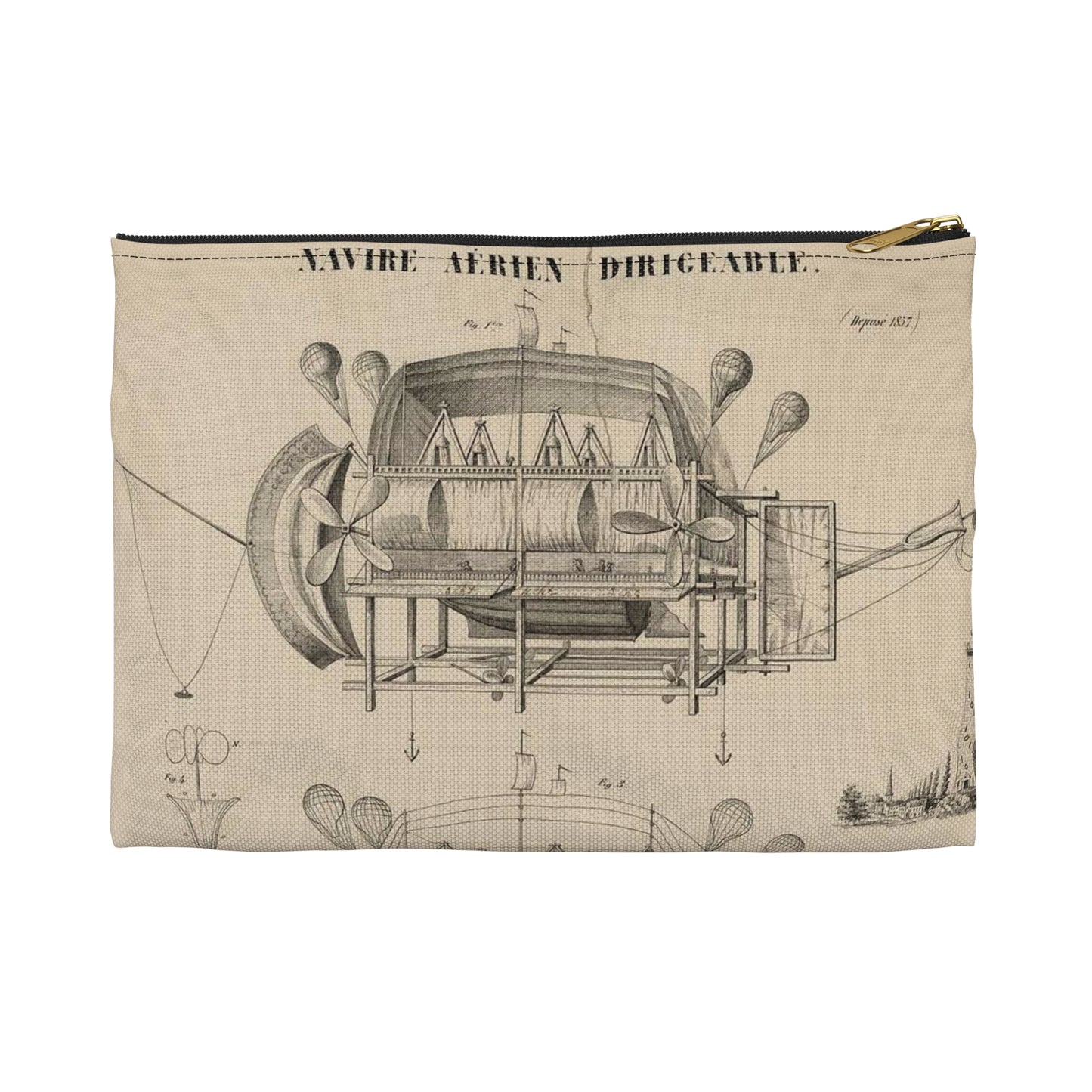 Patent drawing - Navire aérien dirigeable. Systême J.B. Métivier, force ascensionnelle 90,000 kos. Public domain  image Large Organizer Pouch with Black Zipper