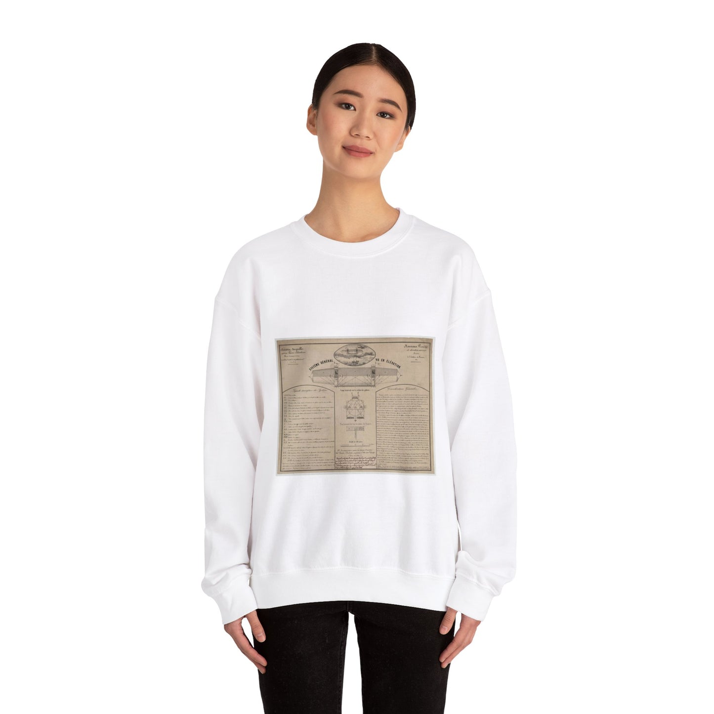 Patent drawing - Aérostat dirigeable système Vaussin Chardanne, brevet ... Nouveaux procédés de direction aérienne présenté à lʹInstitut de France, 1852 Public domain  image White Heavy Blend Adult Crew Neck SweatShirt