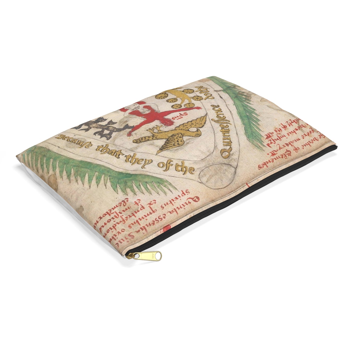Bird from BL Sloane 1171, f. 19v Large Organizer Pouch with Black Zipper