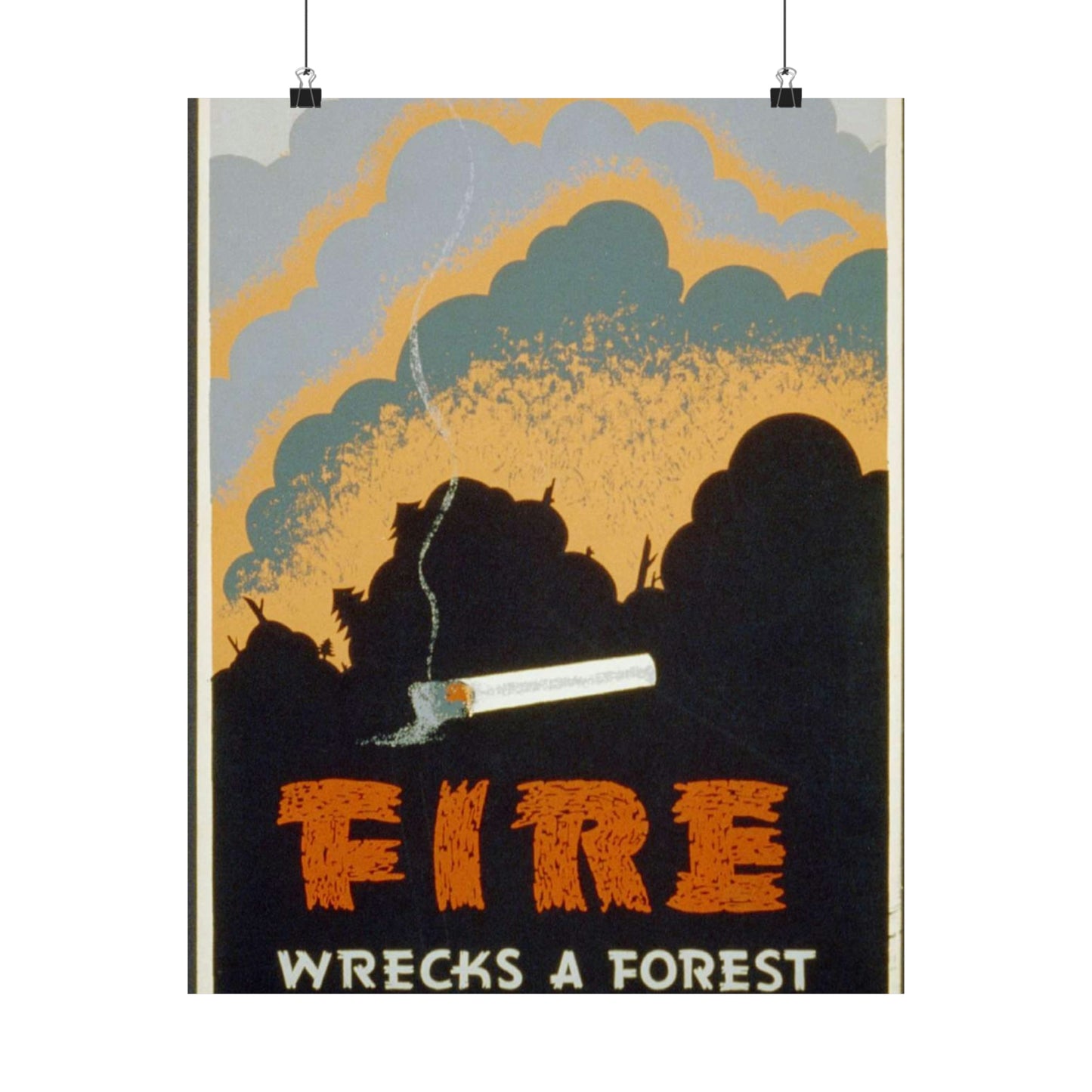 Fire wrecks a forest, Art Deco Poster High Quality Matte Wall Art Poster for Home, Office, Classroom