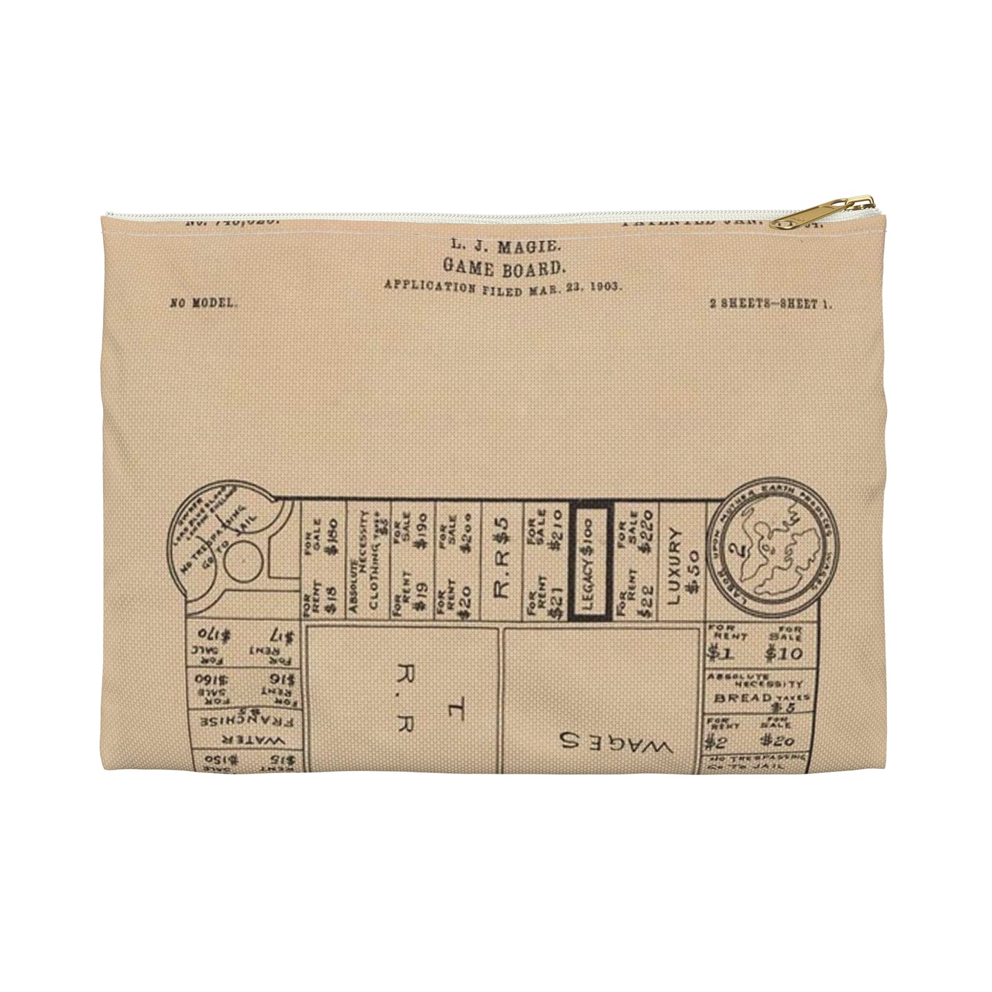 Patent Drawing of Engine - Drawing for a Game Board Public domain  image Large Organizer Pouch with Black Zipper