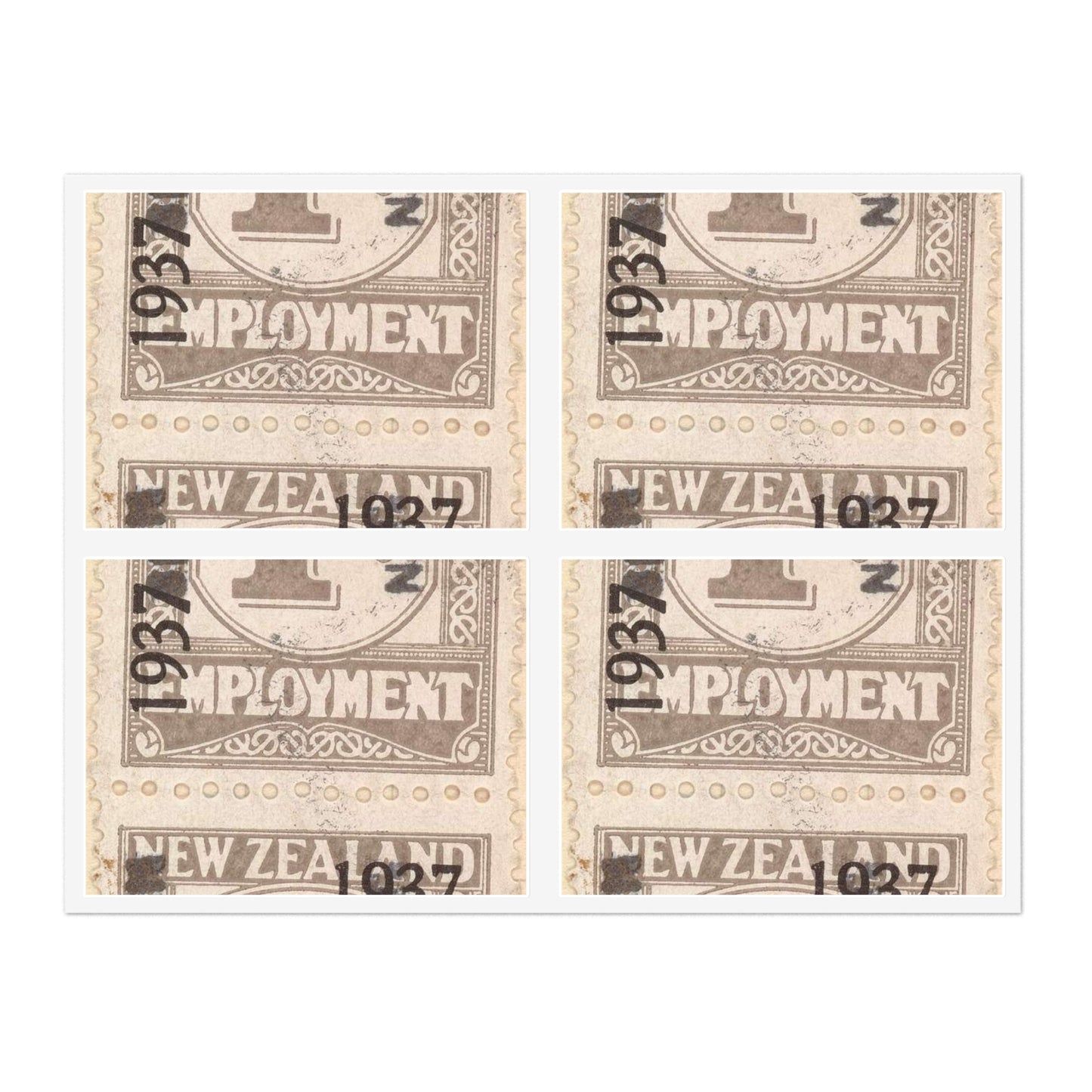 Block of one penny Unemployment Relief stamps overprinted '1937' and 'Specimen' Laminated UV Protective Vinyl Stickers