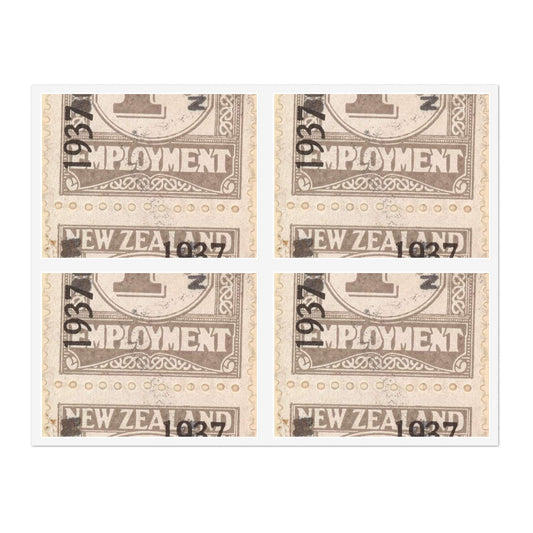 Block of one penny Unemployment Relief stamps overprinted '1937' and 'Specimen' Laminated UV Protective Vinyl Stickers