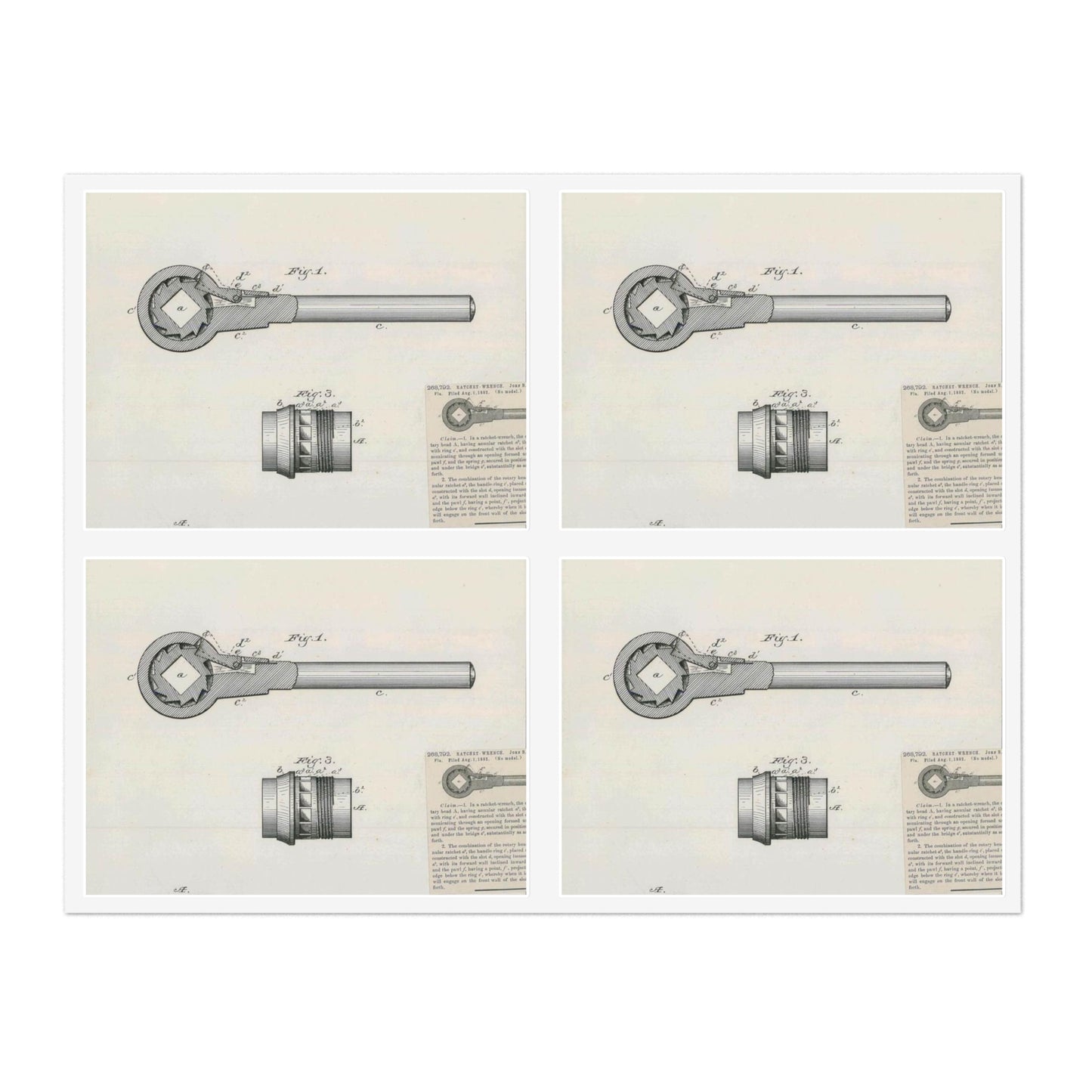 Patent Drawing of Engine - for J. B. Halbert's Ratchet Wrench Public domain  image Laminated UV Protective Vinyl Stickers