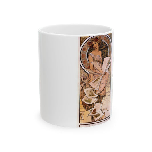 Alfonse Mucha Artworks - Drawing. Public domain image. Beautiful Novelty Ceramic Coffee Mug 11oz