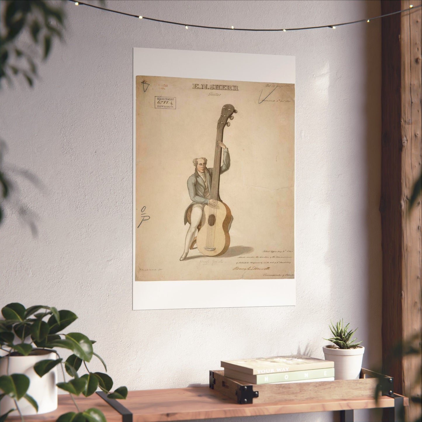 Patent drawing - Drawing of a Harp Guitar Public domain  image High Quality Matte Wall Art Poster for Home, Office, Classroom