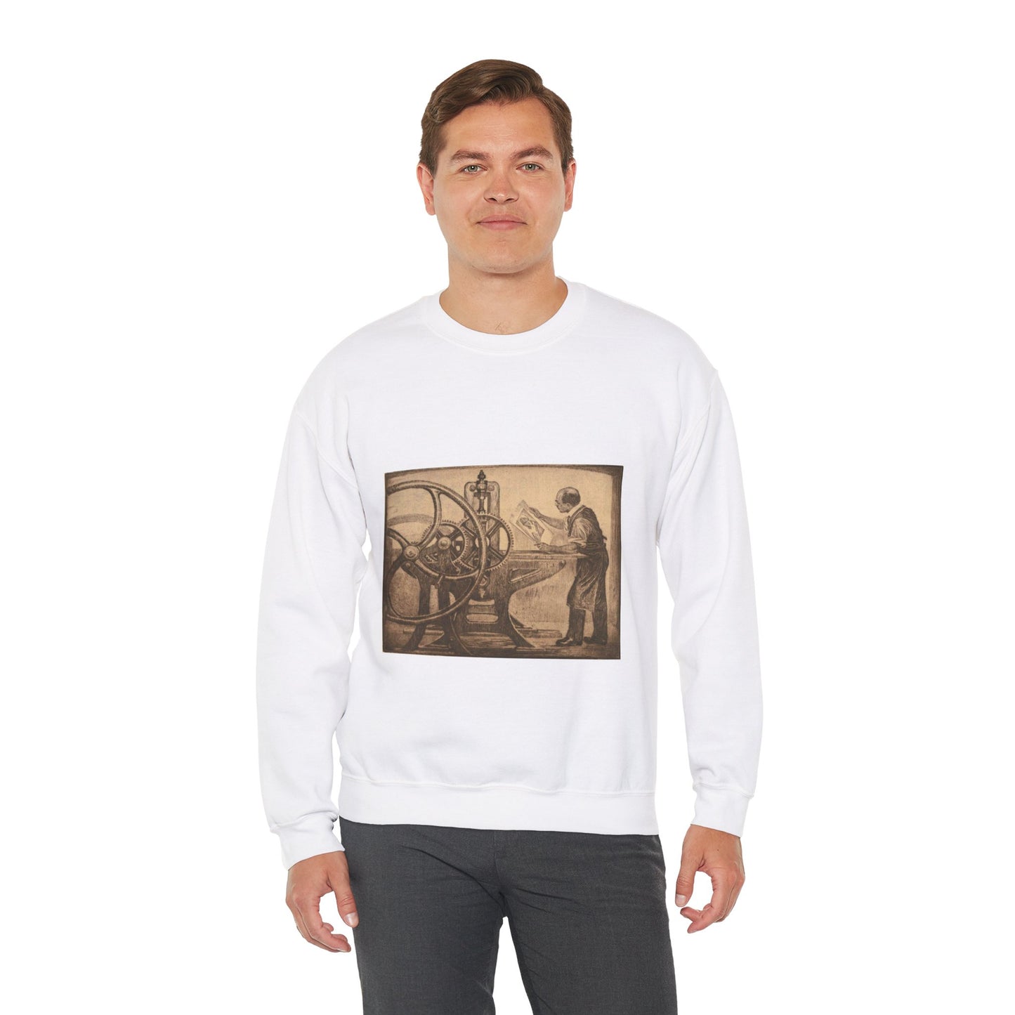 Lilien Printing press - Public domain portrait print White Heavy Blend Adult Crew Neck SweatShirt