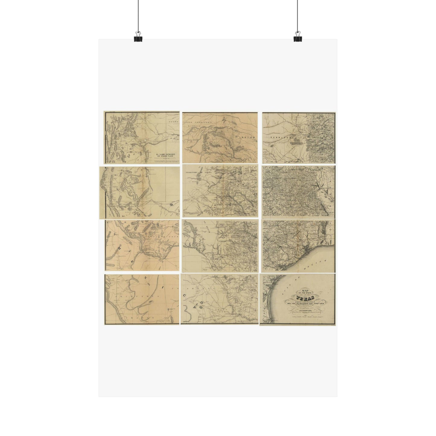 Map of the state of Texas / - Public domain old map High Quality Matte Wall Art Poster for Home, Office, Classroom
