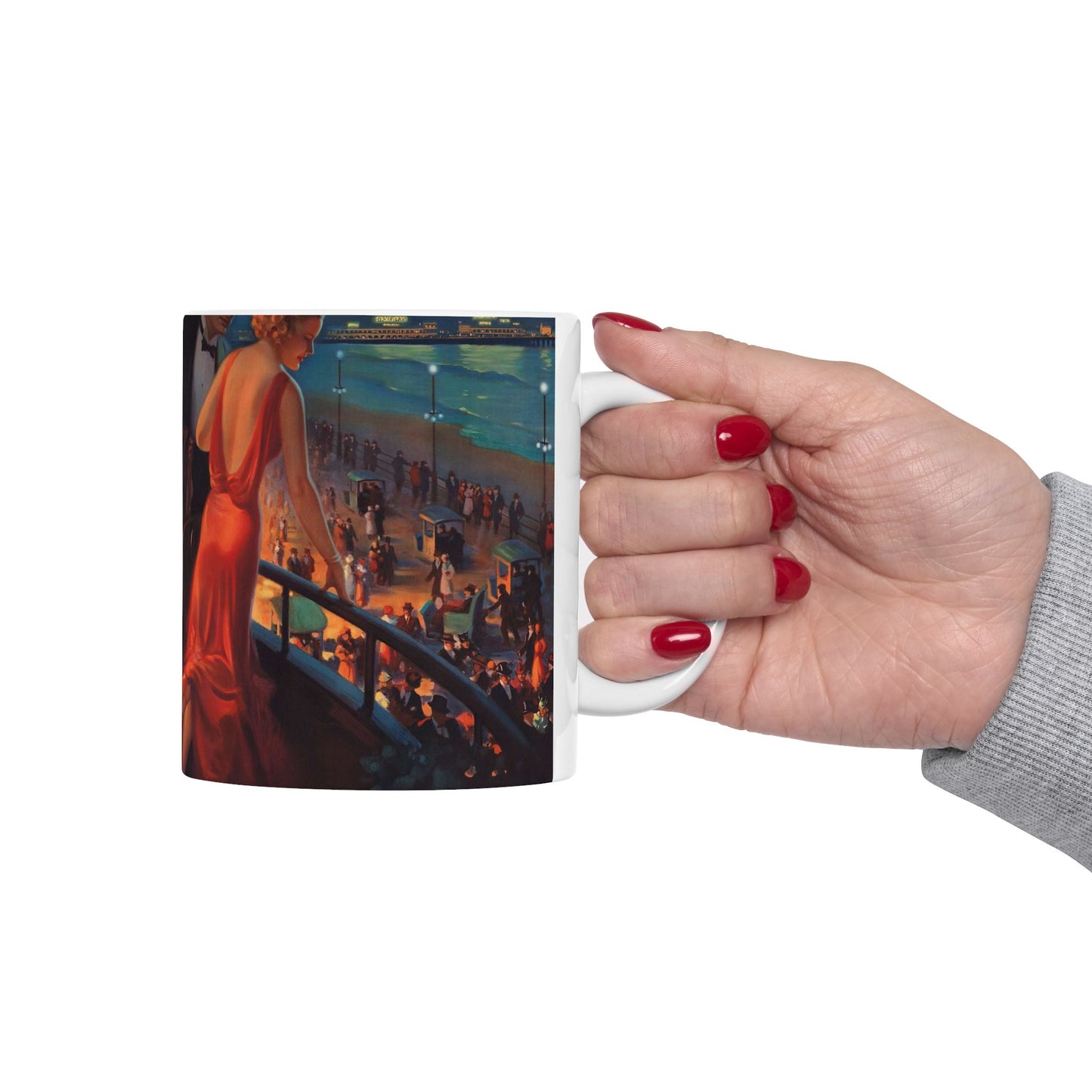 Detail, Atlantic City—America's Great All Year Resort, Pennsylvania Railroad, painting by Edward Mason Eggleston (cropped) Beautiful Novelty Ceramic Coffee Mug 11oz