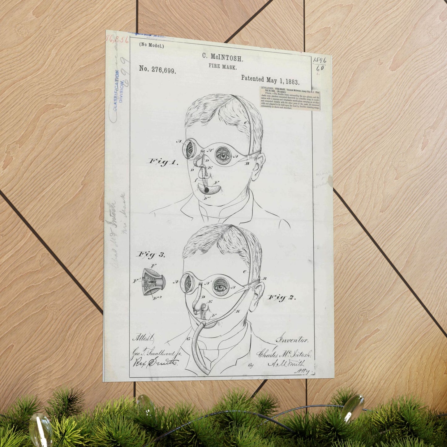 Patent drawing - for C. McIntosh's Fire Mask Public domain  image High Quality Matte Wall Art Poster for Home, Office, Classroom