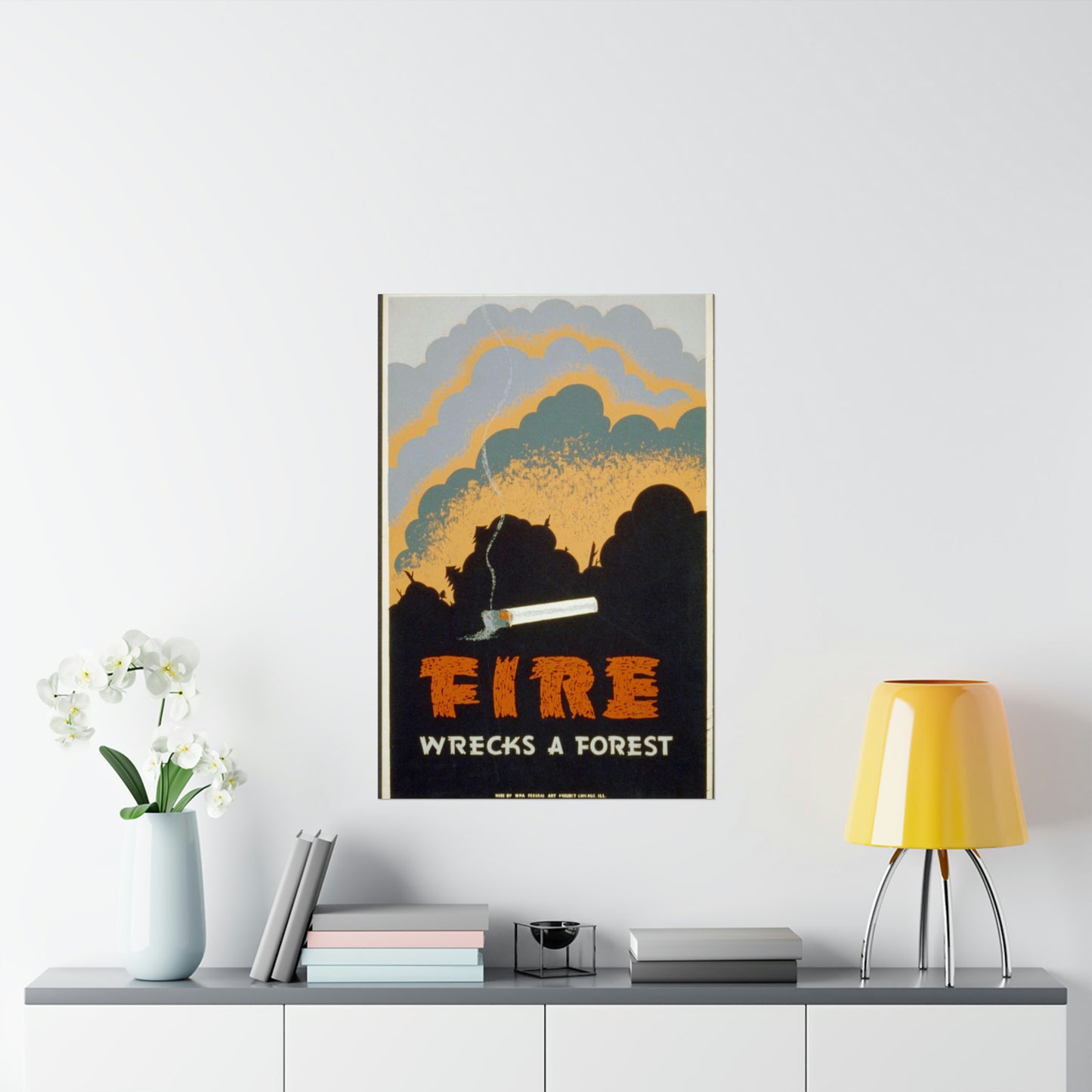 Fire wrecks a forest, Art Deco Poster High Quality Matte Wall Art Poster for Home, Office, Classroom