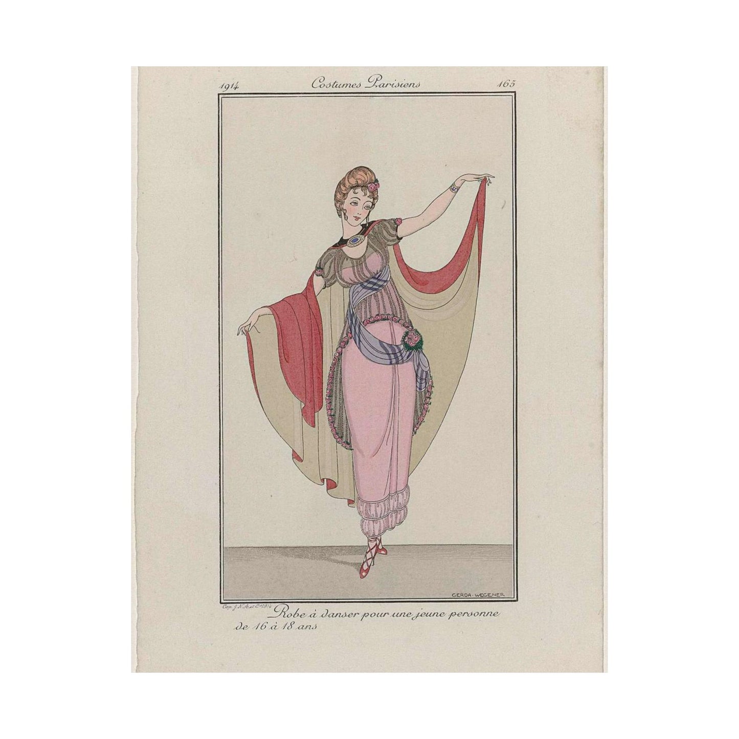 Journal des Dames et des Modes, Costumes Parisiens, 1914, No. 165 : Robe à danser (...) High Quality Matte Wall Art Poster for Home, Office, Classroom