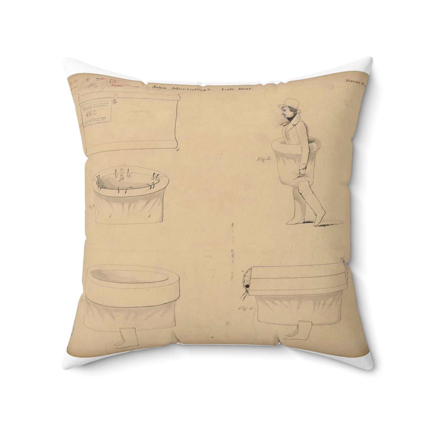 Patent drawing - Drawing of a Life Boat Public domain  image Decorative Accent Square Pillow