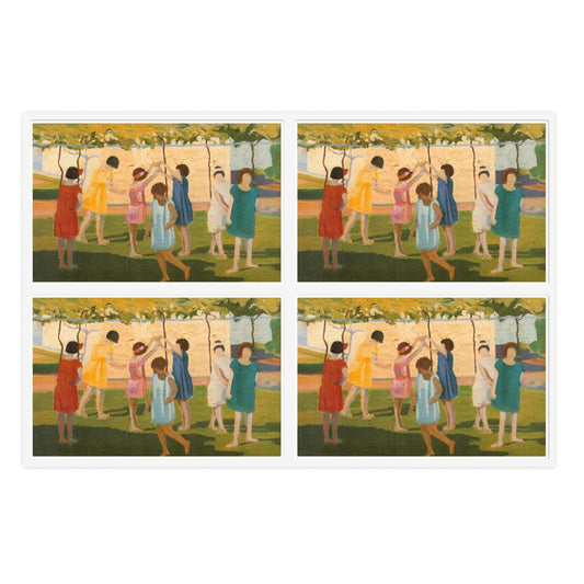 Petrona Viera - A painting of a group of children playing with a kite Laminated UV Protective Vinyl Stickers