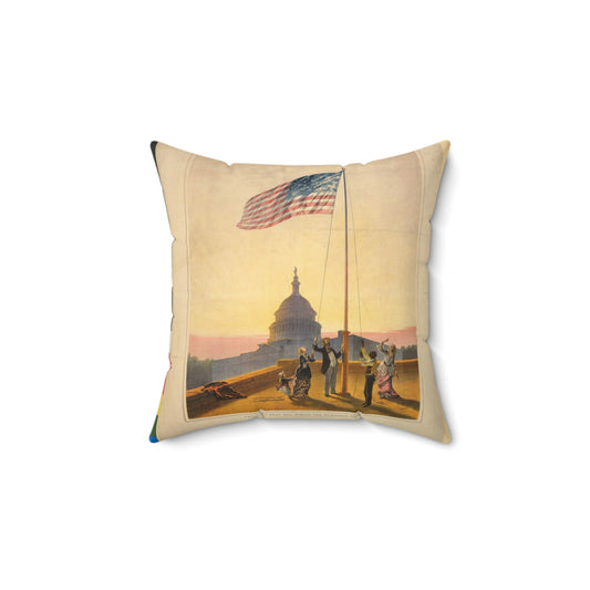 The flag that has waved one hundred years--A scene on the morning of the fourth day of July 1876 / Fabronius ; E.P. & L. Restein's oilchromo, Philadelphia. ; National Chromo Co. pub., Philadelphia. Decorative Accent Square Pillow