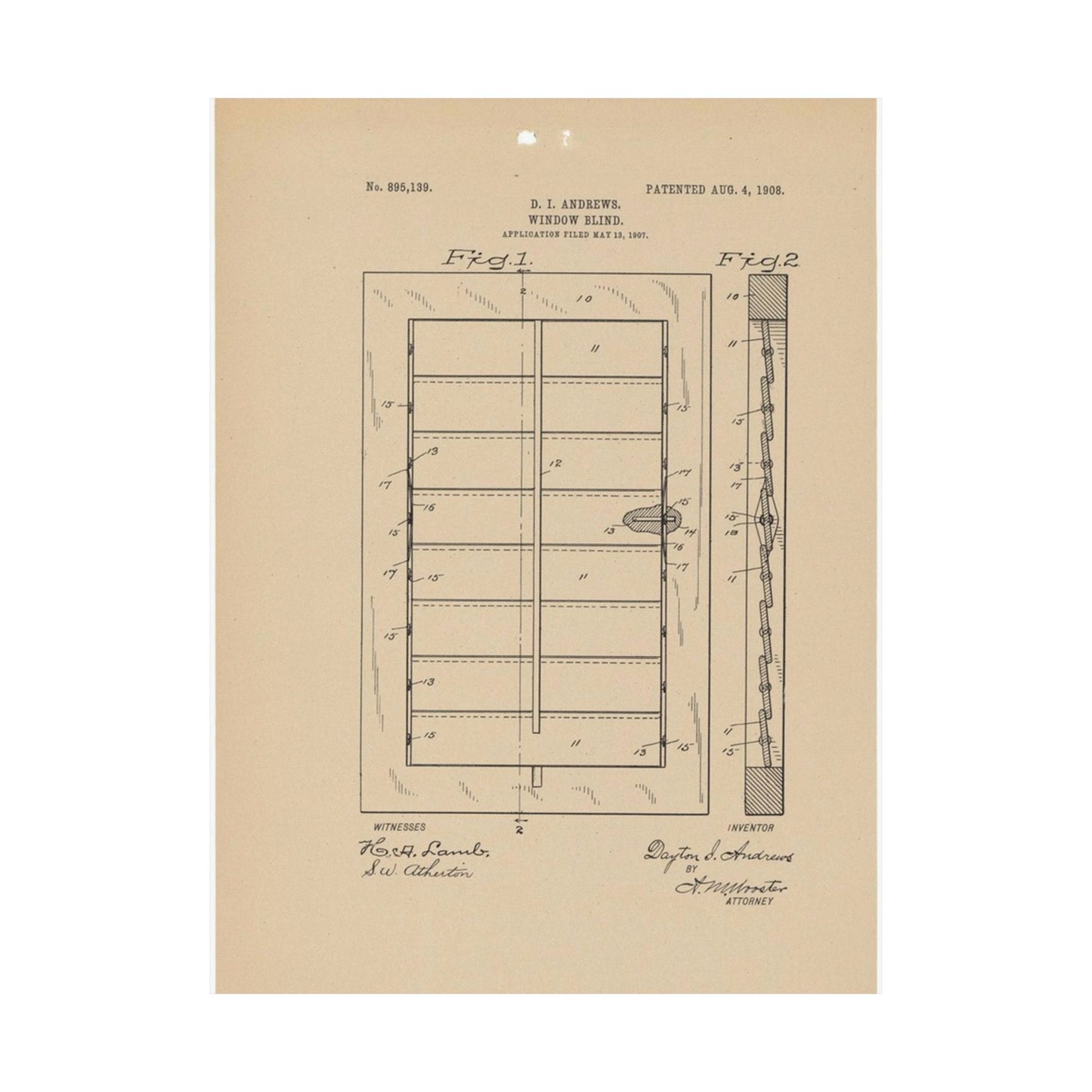 Patent Drawing of Engine - for a Window Blind Public domain  image High Quality Matte Wall Art Poster for Home, Office, Classroom