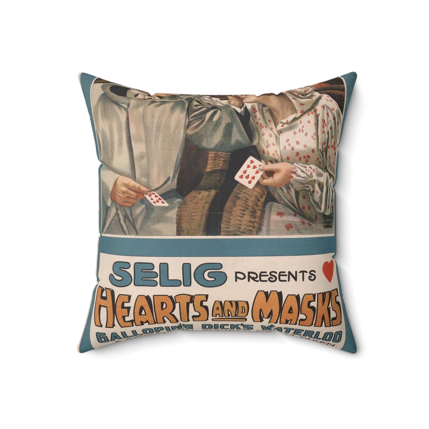 Selig presents hearts and masks Galloping Dick's waterloo, a sensational society drama taken from the famous novel by Harold MacGrath. Decorative Accent Square Pillow