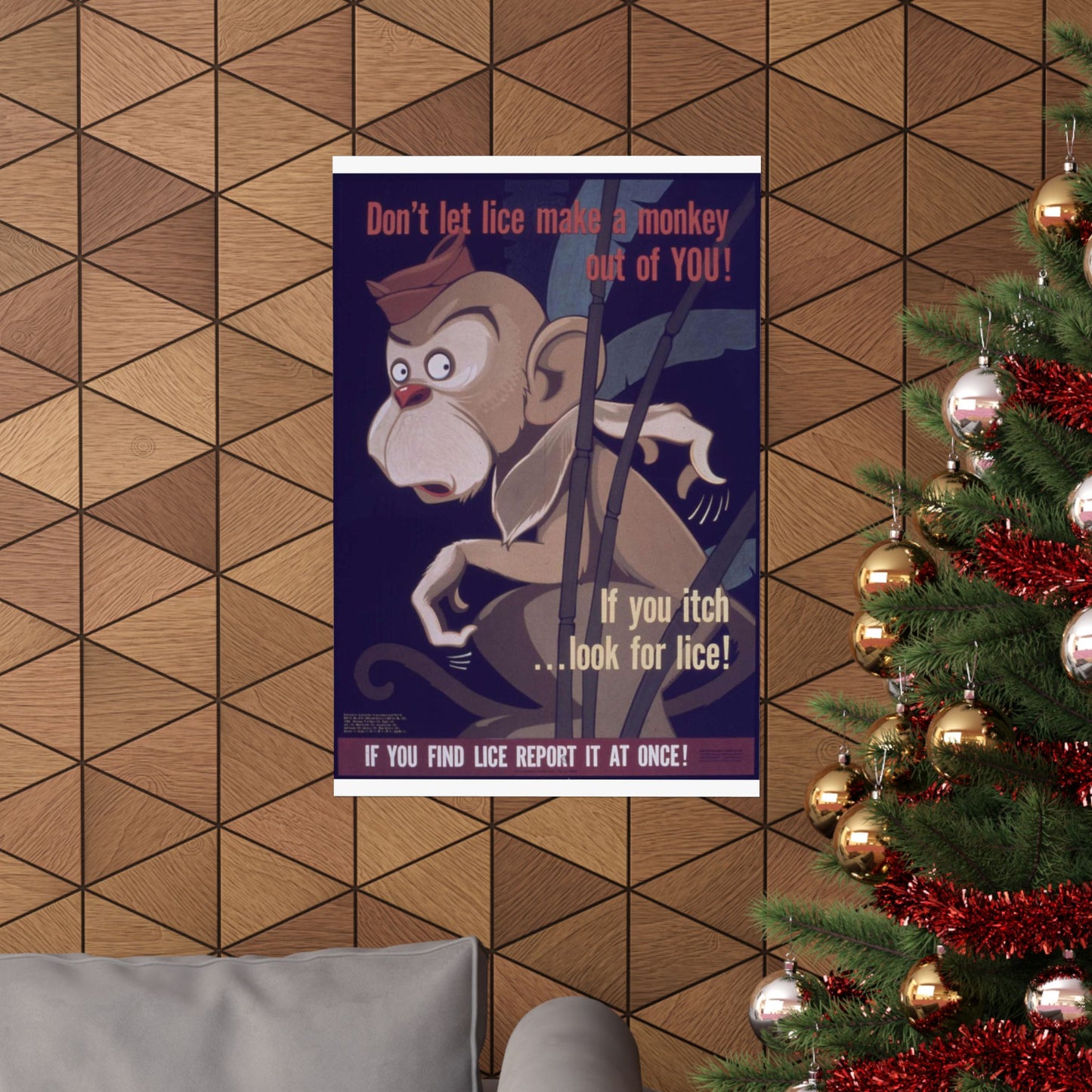 "Don't Let Lice Make a Monkey out of You^ If You Itch...Look for Lice^ If You Find Lice Report it at Once" - NARA - 514159 High Quality Matte Wall Art Poster for Home, Office, Classroom