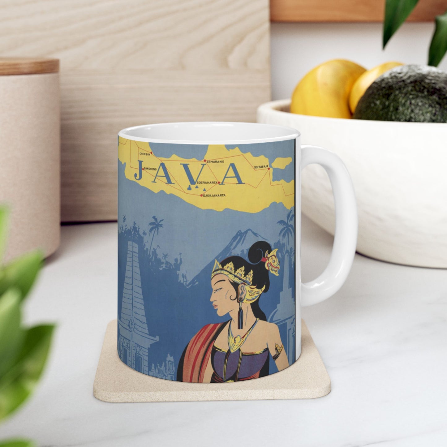 Java. Vintage Travel Poster., Art Deco Poster Beautiful Novelty Ceramic Coffee Mug 11oz