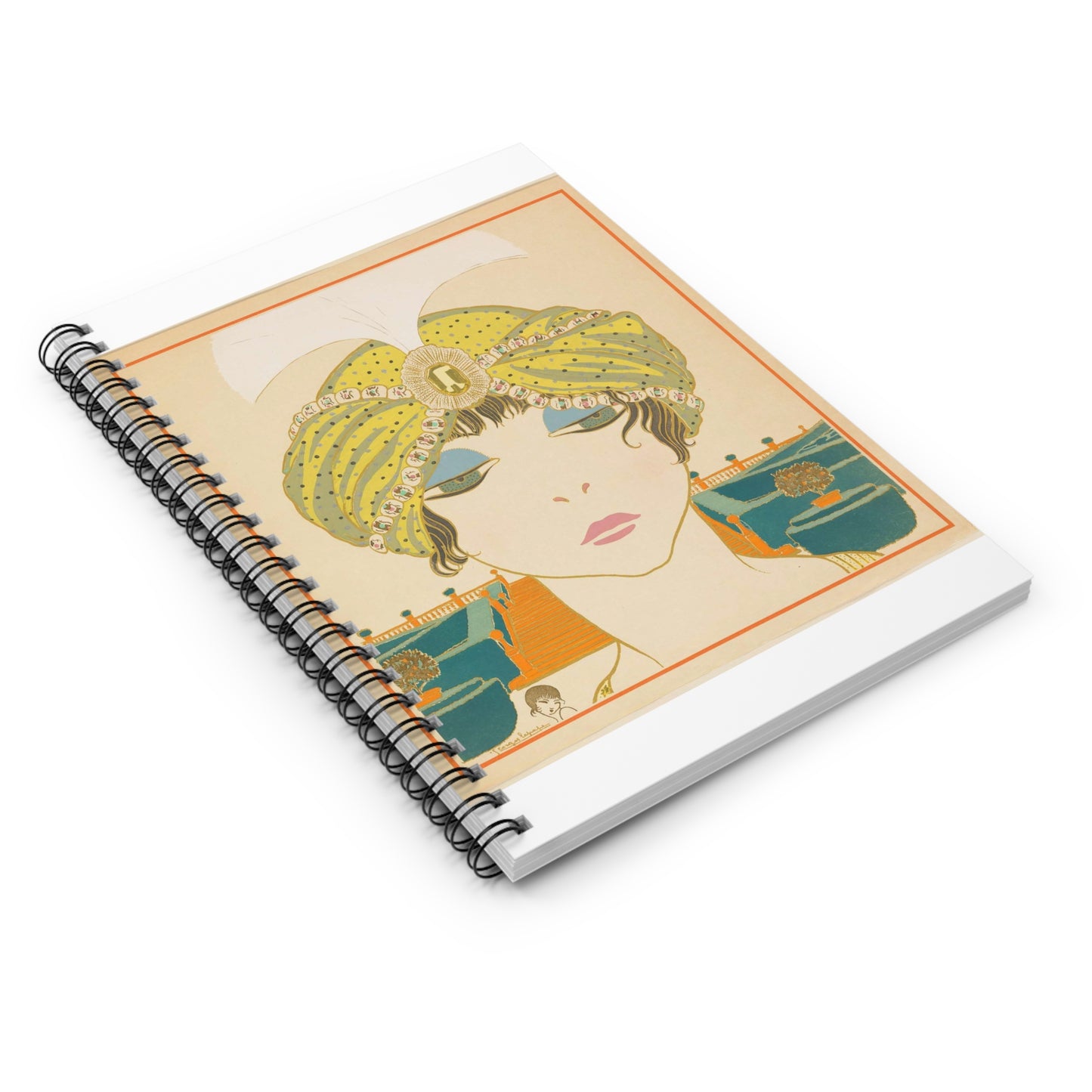 Book Illustration, Les choses de Paul Poiret vues par Georges Lepape (Items by Paul Poiret as seen by George Lepape), Woman in a Turban, plate 6, 1911 (CH 68775933) Spiral Bound Ruled Notebook with Printed Cover