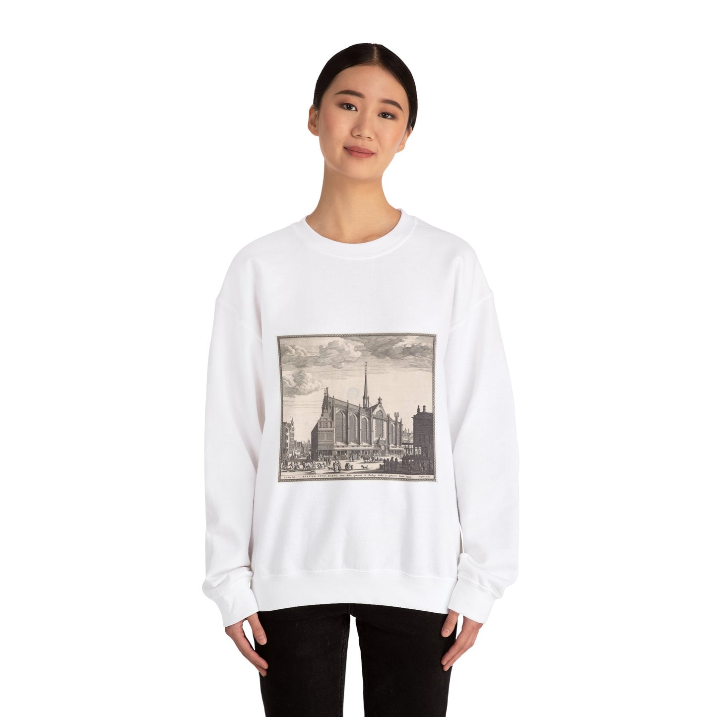 Gezicht op de Heilige Stede (Nieuwezijds Kapel) te Amsterdam White Heavy Blend Adult Crew Neck SweatShirt