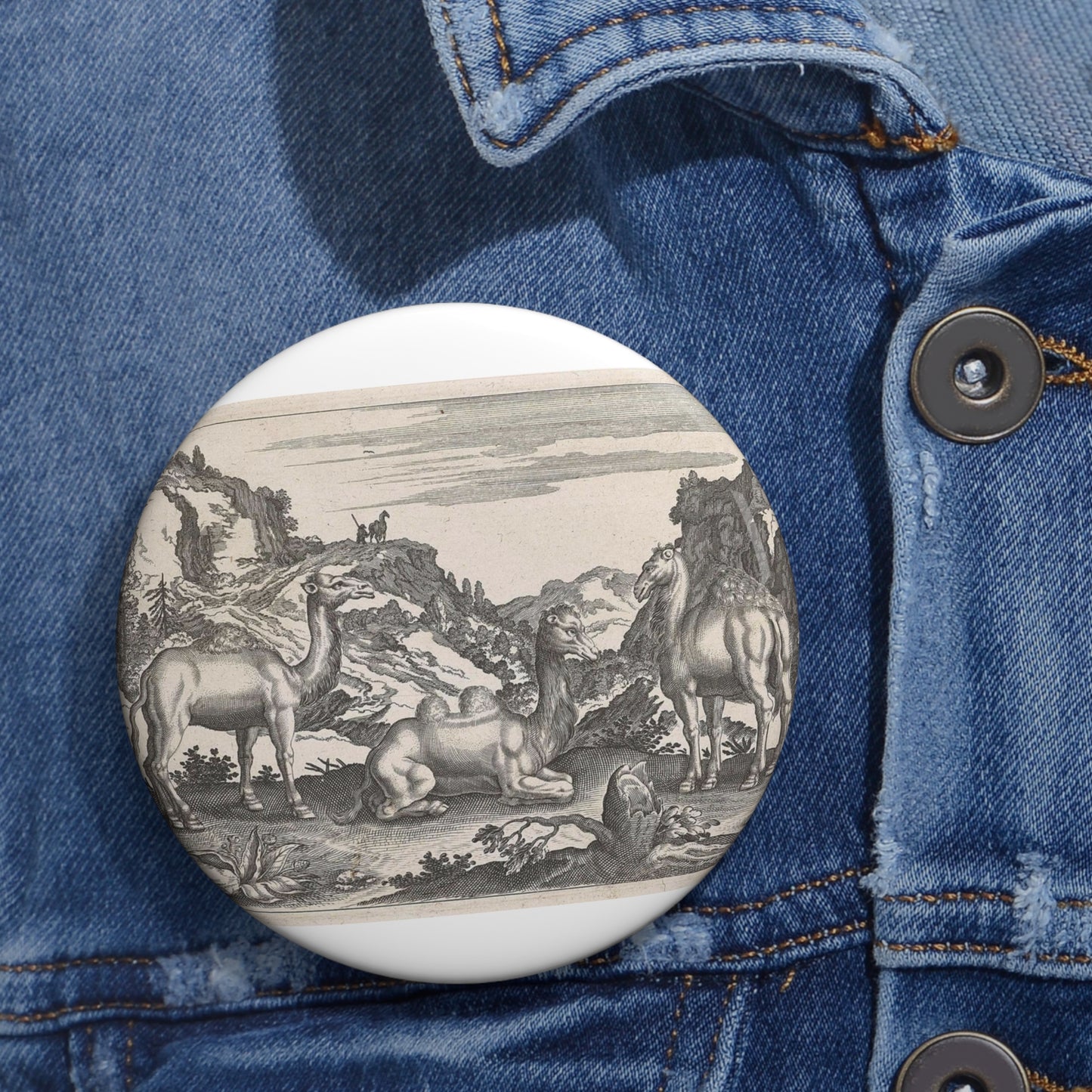 Adriaen Collaert - Dromedarissen en een kameel Pin Buttons with Crisp Design