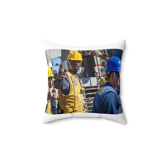 Seaman Glenrick Henry directs crew members as rig captain Decorative Accent Square Pillow
