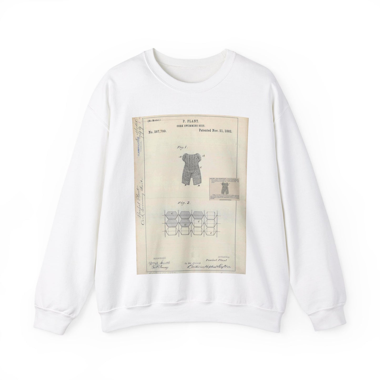 Patent drawing - for P. Plant's Cork Swimming Suit Public domain  image White Heavy Blend Adult Crew Neck SweatShirt