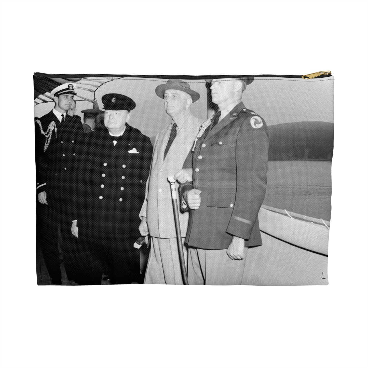 Winston Churchill with Franklin D. Roosevelt on board USS Augusta (CA-31) on 9 August 1941 (NH 67201) Large Organizer Pouch with Black Zipper