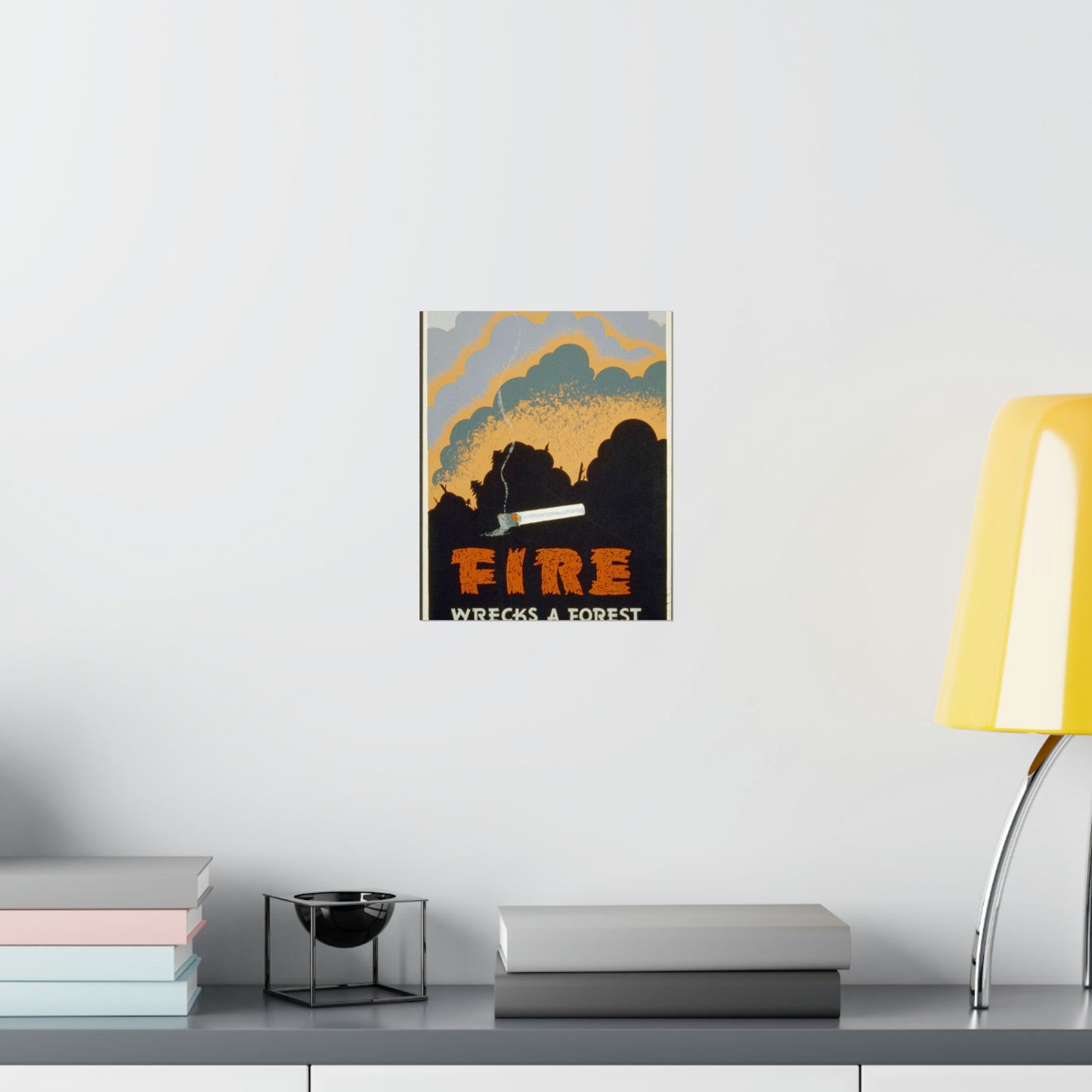 Fire wrecks a forest, Art Deco Poster High Quality Matte Wall Art Poster for Home, Office, Classroom