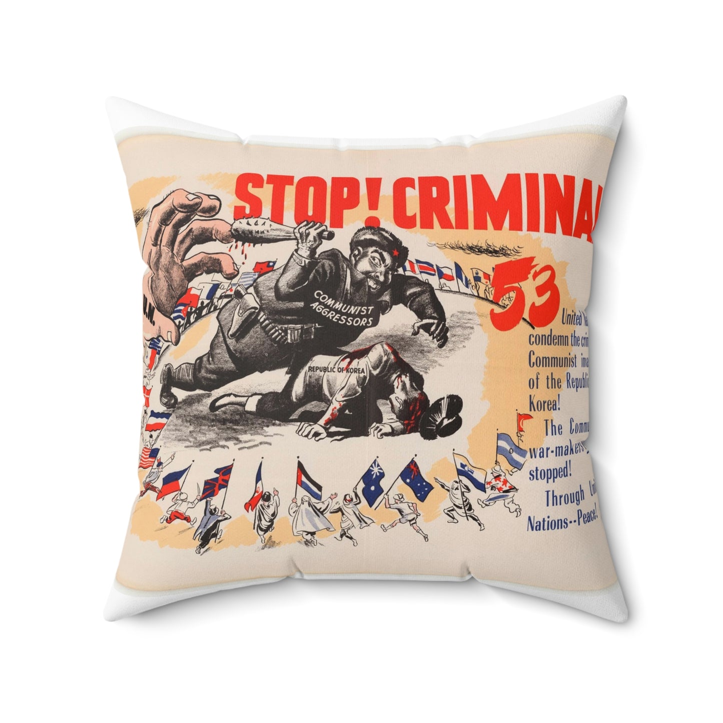 Stop Criminal!, Cold War American Propaganda poster Decorative Accent Square Pillow