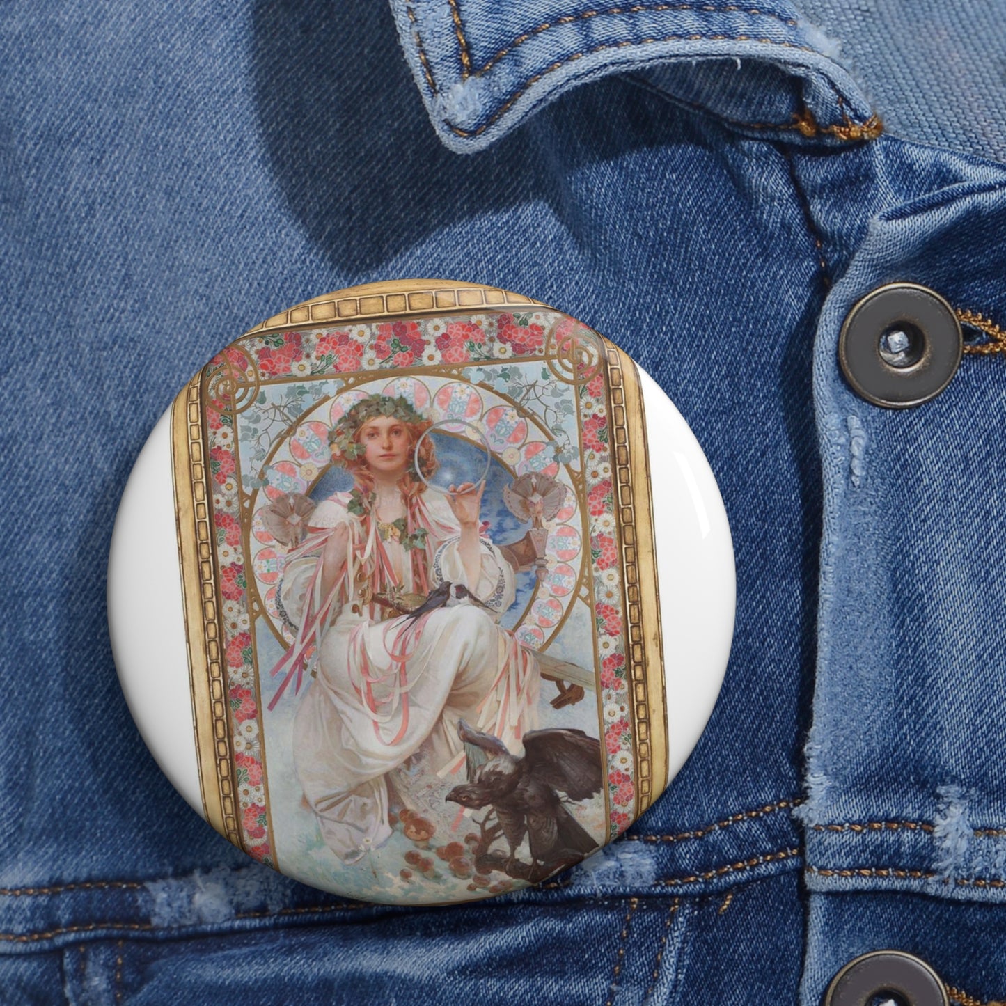 SlaviaMucha - Public domain dedication image Pin Buttons with Crisp Design