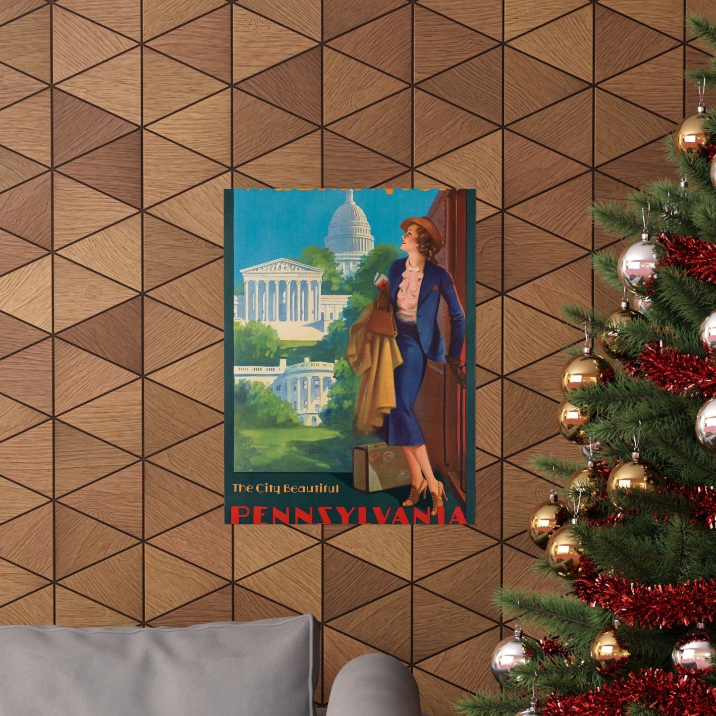 Washington—The City Beautiful, Pennsylvania Railroad poster, artwork by Edward Mason Eggleston High Quality Matte Wall Art Poster for Home, Office, Classroom