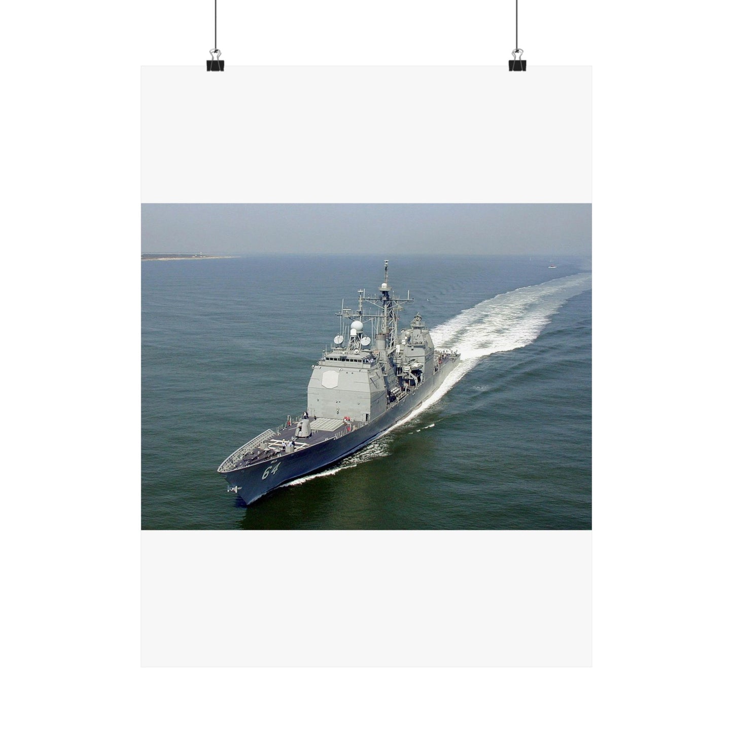 Aerial port bow view of the guided missile cruiser USS GETTYSBURG (CG 64) underway off Fort Story, Virginia High Quality Matte Wall Art Poster for Home, Office, Classroom