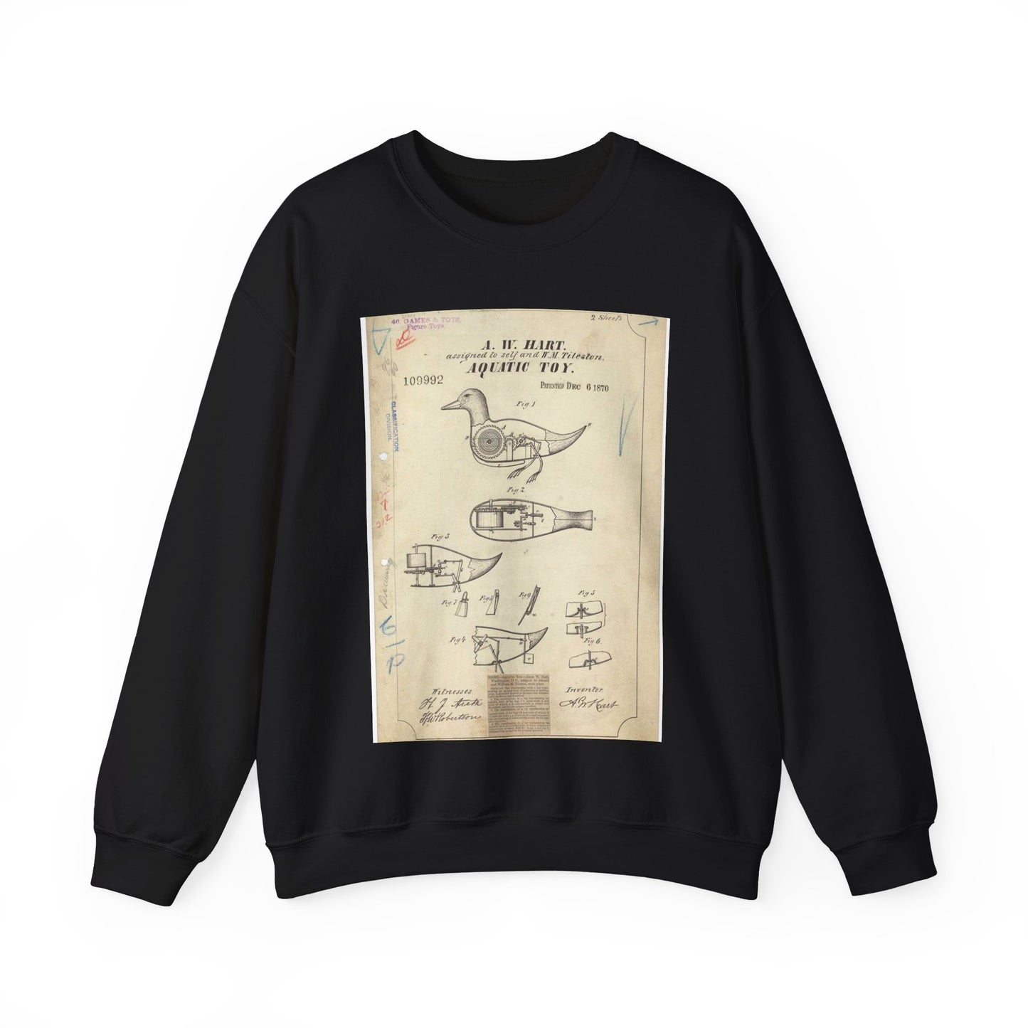 Patent drawing - Drawing of Aquatic Toy Public domain  image Black Heavy Blend Adult Crew Neck SweatShirt